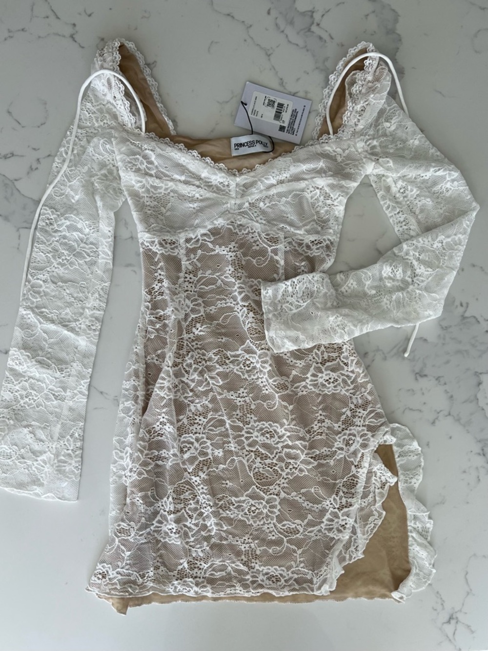 Aubriella Long Sleeve Lace Mini Dress White - Picture 2 of 4